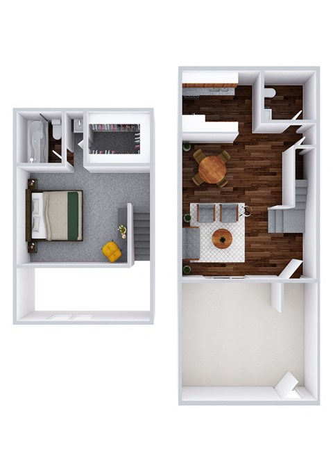 Floor plan for 1 bed, 1.5 baths, 809 sqft